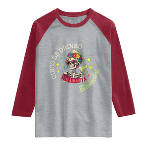 Cinco De Drinko Bitchachos Raglan Shirt Funny Skeleton Drinking Margarita Fiesta Party TS14 Heather Gray Heather Red Print Your Wear