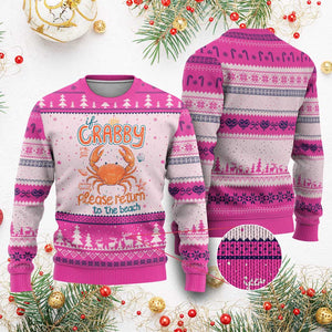 If Crabby Please Return To The Beach Ugly Christmas Sweater Funny Crab Summer Vacatiion TS14 Hot Pink Print Your Wear