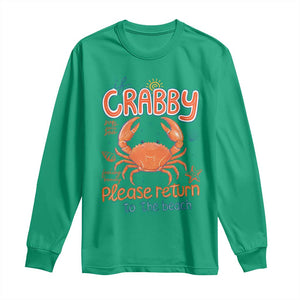 If Crabby Please Return To The Beach Long Sleeve Shirt Funny Crab Summer Vacatiion TS14 Irish Green Print Your Wear