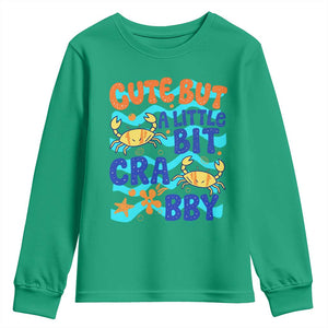 Cute But A Little Bit Crabby Youth Sweatshirt Beach Crab Summer Vacation TS14 Irish Green Print Your Wear