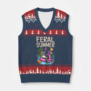 Funny Beach Raccoon V-Neck Knit Sweater Vest Feral Summer Vacation Gift TS14 Navy Red Print Your Wear