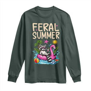 Funny Beach Raccoon Long Sleeve Shirt Feral Summer Vacation Gift TS14 Dark Forest Green Print Your Wear