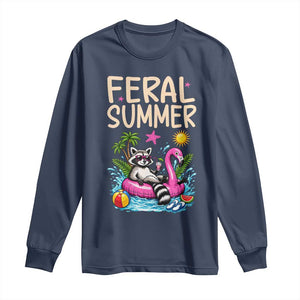 Funny Beach Raccoon Long Sleeve Shirt Feral Summer Vacation Gift TS14 Navy Print Your Wear