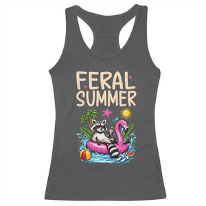 Funny Beach Raccoon Racerback Tank Top Feral Summer Vacation Gift TS14 Dark Heather Print Your Wear