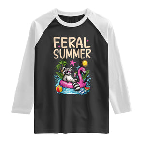 Funny Beach Raccoon Raglan Shirt Feral Summer Vacation Gift TS14 Black White Print Your Wear