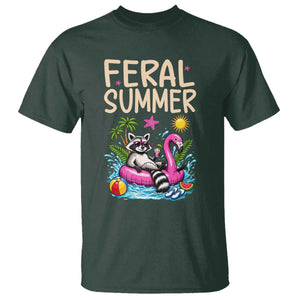 Funny Beach Raccoon T Shirt Feral Summer Vacation Gift TS14 Dark Forest Green Print Your Wear