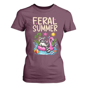 Funny Beach Raccoon T Shirt For Women Feral Summer Vacation Gift TS14 Maroon Print Your Wear