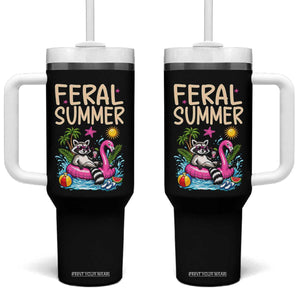 Funny Beach Raccoon Tumbler With Handle Feral Summer Vacation Gift TS14 One Size: 40 oz Black Print Your Wear