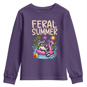 Funny Beach Raccoon Youth Sweatshirt Feral Summer Vacation Gift TS14 Purple Print Your Wear