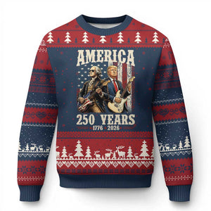250 Years America Anniversary Ugly Christmas Sweater Vintage President Playing Guitar 4th of July