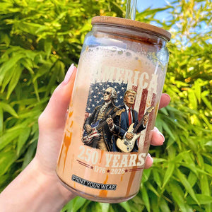 250 Years America Anniversary Glass Can Vintage President Playing Guitar 4th of July