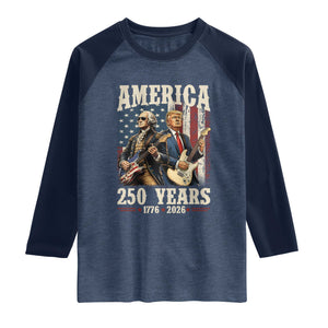250 Years America Anniversary Raglan Shirt Vintage President Playing Guitar 4th of July