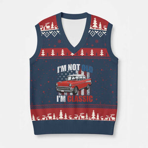 I'm Not Old I'm Classic V-Neck Knit Sweater Vest American Classic Collector Car US Flag