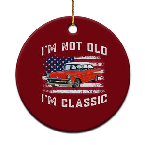 I'm Not Old I'm Classic Ceramic Ornament Vintage 1957 Hot Rod Silhouette Patriotic American Flag