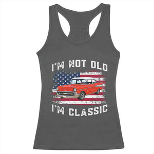 I'm Not Old I'm Classic Racerback Tank Top Vintage 1957 Hot Rod Silhouette Patriotic American Flag
