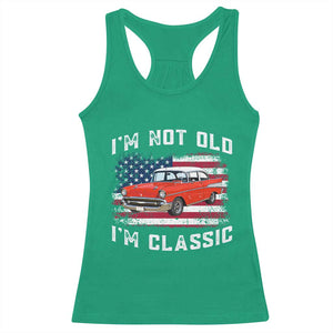I'm Not Old I'm Classic Racerback Tank Top Vintage 1957 Hot Rod Silhouette Patriotic American Flag