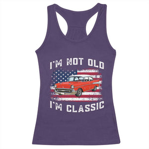 I'm Not Old I'm Classic Racerback Tank Top Vintage 1957 Hot Rod Silhouette Patriotic American Flag