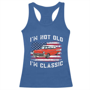 I'm Not Old I'm Classic Racerback Tank Top Vintage 1957 Hot Rod Silhouette Patriotic American Flag