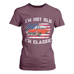 I'm Not Old I'm Classic T Shirt For Women Vintage 1957 Hot Rod Silhouette Patriotic American Flag