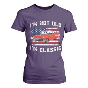 I'm Not Old I'm Classic T Shirt For Women Vintage 1957 Hot Rod Silhouette Patriotic American Flag