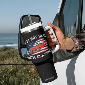 I'm Not Old I'm Classic Tumbler With Handle Vintage 1957 Hot Rod Silhouette Patriotic American Flag