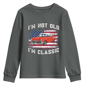 I'm Not Old I'm Classic Youth Sweatshirt Vintage 1957 Hot Rod Silhouette Patriotic American Flag
