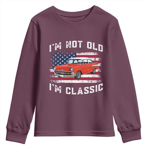 I'm Not Old I'm Classic Youth Sweatshirt Vintage 1957 Hot Rod Silhouette Patriotic American Flag