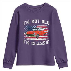 I'm Not Old I'm Classic Youth Sweatshirt Vintage 1957 Hot Rod Silhouette Patriotic American Flag