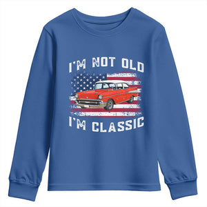 I'm Not Old I'm Classic Youth Sweatshirt Vintage 1957 Hot Rod Silhouette Patriotic American Flag