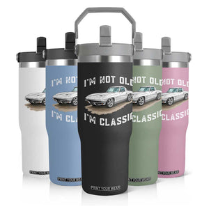 I'm Not Old I'm Classic Flip Straw Tumbler Vintage 1963 Sports Car Retro Americana