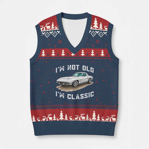 I'm Not Old I'm Classic V-Neck Knit Sweater Vest Vintage 1963 Sports Car Retro Americana