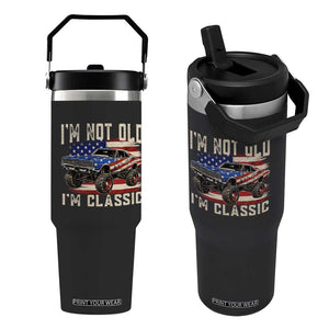 I'm Not Old I'm Classic Flip Straw Tumbler Vintage Car American Flag 4th of July