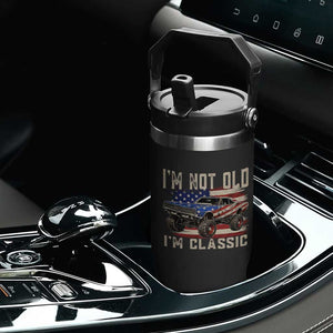 I'm Not Old I'm Classic Flip Straw Tumbler Vintage Car American Flag 4th of July