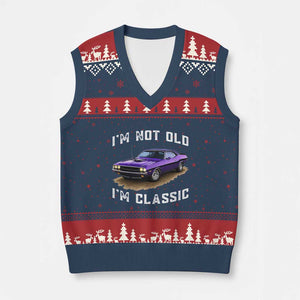 I'm Not Old I'm Classic V-Neck Knit Sweater Vest Vintage 1970 Purple Classic Muscle Car