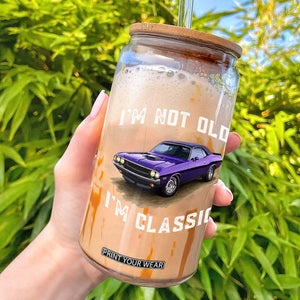 I'm Not Old I'm Classic Glass Can Vintage 1970 Purple Classic Muscle Car