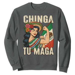 Chinga Tu Maga Protest Sweatshirt Funny Mexican Women TS14 Dark Heather Print Your Wear