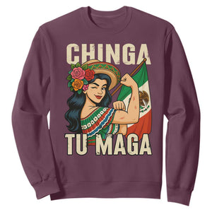 Chinga Tu Maga Protest Sweatshirt Funny Mexican Women TS14 Maroon Print Your Wear