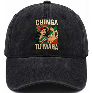 Chinga Tu Maga Protest Washed Cotton Baseball Cap Funny Mexican Women TS14 Washed Cap Universal Fit Black Print Your Wear