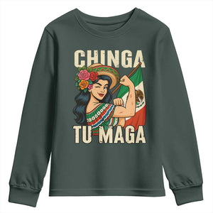 Chinga Tu Maga Protest Youth Sweatshirt Funny Mexican Women TS14 Dark Forest Green Print Your Wear