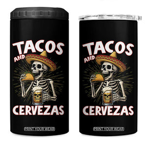 Tacos and Cervezas 4 in 1 Can Cooler Tumbler Funny Skeleton Drinking Beer Lovers TS14 One Size: 16 oz Black Print Your Wear