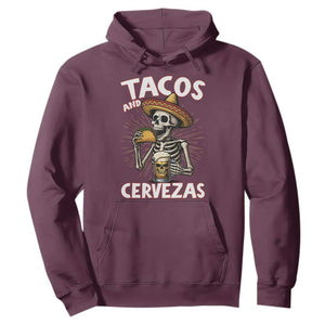 Tacos and Cervezas Hoodie Funny Skeleton Drinking Beer Lovers TS14 Maroon Print Your Wear