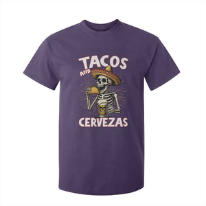 Tacos and Cervezas T Shirt For Kid Funny Skeleton Drinking Beer Lovers TS14 Purple Print Your Wear