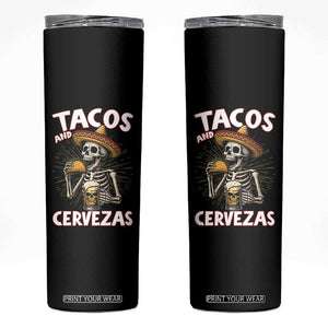 Tacos and Cervezas Skinny Tumbler Funny Skeleton Drinking Beer Lovers TS14 Black Print Your Wear