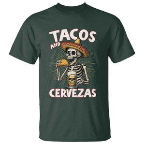 Tacos and Cervezas T Shirt Funny Skeleton Drinking Beer Lovers TS14 Dark Forest Green Print Your Wear