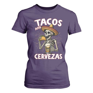 Tacos and Cervezas T Shirt For Women Funny Skeleton Drinking Beer Lovers TS14 Purple Print Your Wear