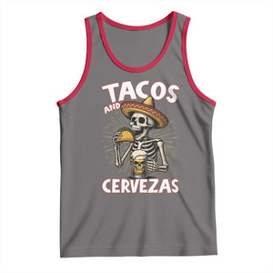 Tacos and Cervezas Tank Top Funny Skeleton Drinking Beer Lovers TS14 Deep Heather Red Print Your Wear
