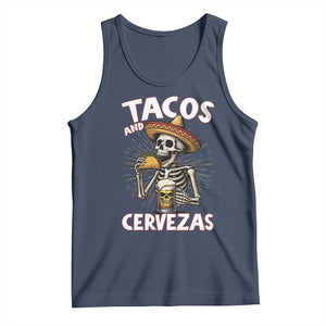 Tacos and Cervezas Tank Top Funny Skeleton Drinking Beer Lovers TS14 Navy Print Your Wear