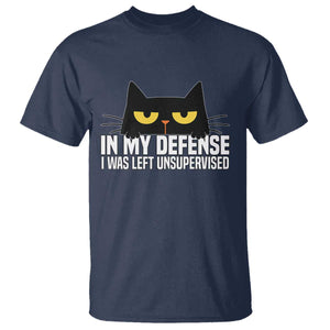 Sarcastic Black Cat T Shirt In My Defense I Was Left Unsupervised TS14 Navy Print Your Wear