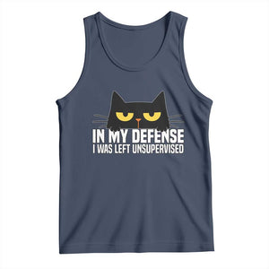 Sarcastic Black Cat Tank Top In My Defense I Was Left Unsupervised TS14 Navy Print Your Wear