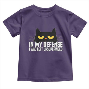 Sarcastic Black Cat Toddler T Shirt In My Defense I Was Left Unsupervised TS14 Purple Print Your Wear